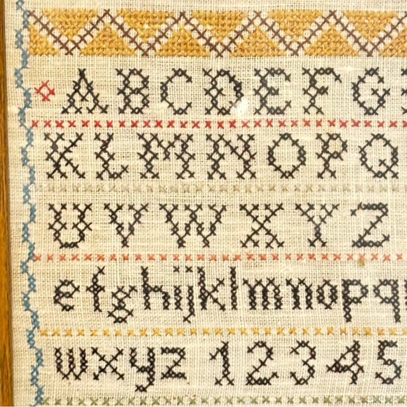 Vintage Framed Cross-stitch Needlepoint Alphabet Sampler Wall Hanging. - Picture 5 of 8